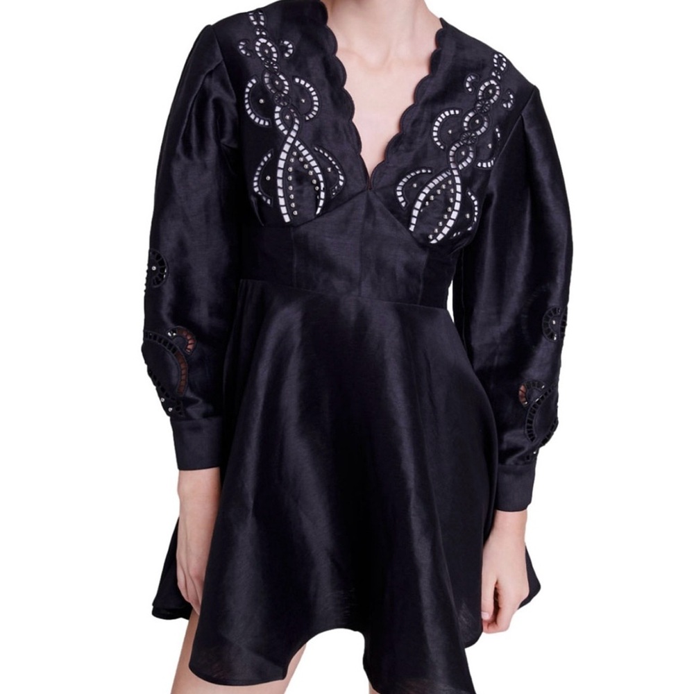 Maje Black Long Sleeve Dress with Embellishments
